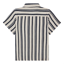 BIRKHOLM Muslin Skjorte Natur Beige & Navy Blå